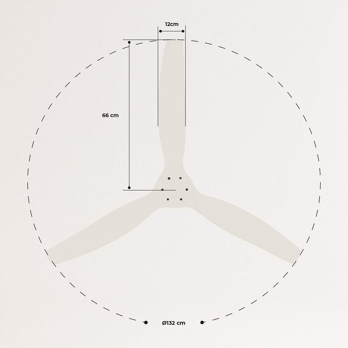 Вентилятор стельовий WINDCALM ABS білий з пультом, 40W, Ø132cm, 6 швидкостей, таймер, DC-двигун, літньо-зимовий режим, без освітлення
