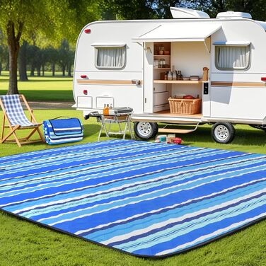 Водонепроникний плед для пікніка Boho 200x200см, XXL. Плед для пікніка, пляжу, кемпінгу, з бавовни, пісконепроникний, пральний, туристичний. Синій у смужку