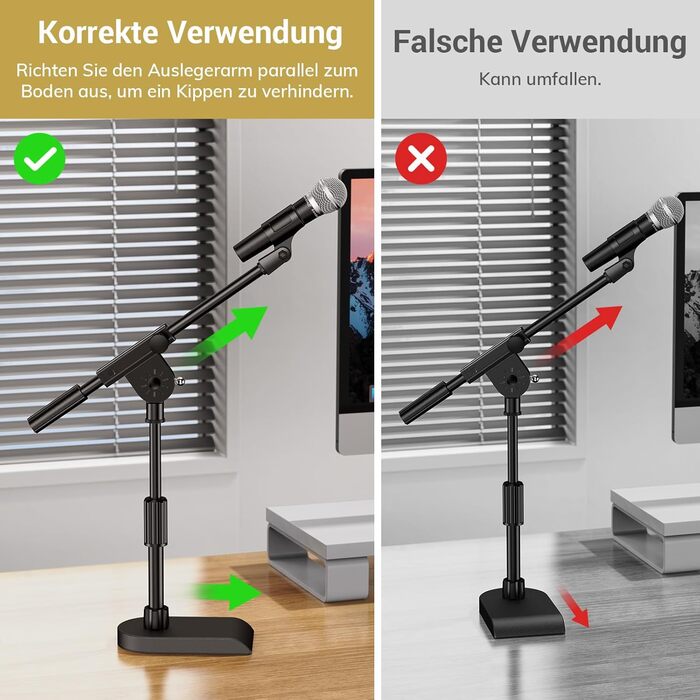 Підставка для мікрофона TONOR з регульованою висотою, з важкою основою та поворотним кріпленням, Boom Arm з адаптерами 3/8'' та 5/8'' для всіх мікрофонів, підходить для подкастів, гітари