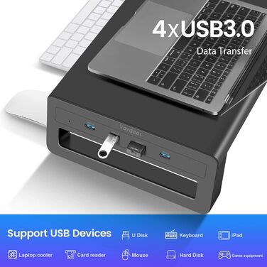 Підставка для 2 моніторів VAYDEER з 4 USB-портами, алюмінієва, для PC та ноутбуків (до 32 дюймів), чорна