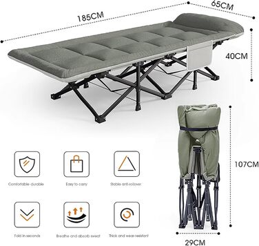 Розкладне ліжко для дорослих HCBUTAЕ 250kg - односпальне, гостьове, туристичне ліжко для відпочинку на природі та вдома (з кишенею, сталевий каркас, Oxford)