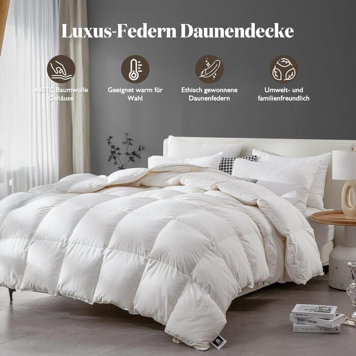 BPC Luxurious Goose Down Duvet 155x220, Lightweight Summer Duvet with Down, Extremely Soft, Fluffy Feather and Down Filling, Öko-Tex and RDS Certified Down Duvet 155x220 cm