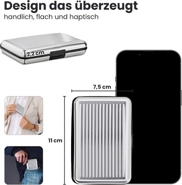 Алюмінієве картхолдер VALLET®: захист NFC/RFID, для візиток та карток, срібний, для жінок та чоловіків