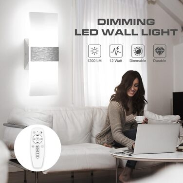 Сучасна LED-стінова лампа Sytmhoe з димуванням, керуванням через додаток, 12W, 960LM, акрил, з пультом, 85-265V, для спальні/вітальні, срібна