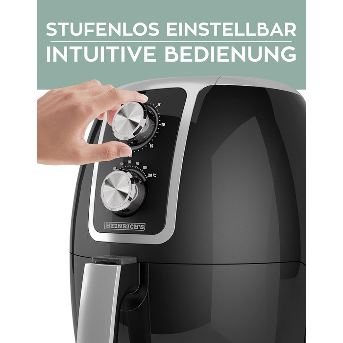 Фритюрниця повітряна HEINRICHS 9 літрів XXL, 10-в-1, LED-дисплей, 1800W, без жиру, таймер, компактна, кошик для миття в посудомийній машині