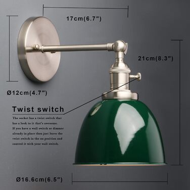 Phansthy 2 Pack Wall Sconce with Metal Shade Wall Lamp Industrial Design, Indoor Vintage Loft Wall Lamp E27 max. 40W for Living Room Bedroom Office Kitchen Hallway (White) (Dark Green)