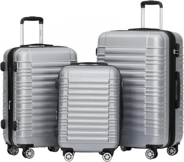 Чемодан BEIBYE 2088: жорсткий, ручний, валіза-тележка, 14 кольорів (срібний, набір)