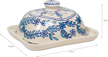 Ceramic Butter Dish with Lid, Colorful, Hand-Painted (Little Blue Flower)
