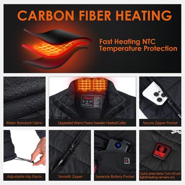Обогреваемая жилетка для мужчин Telguua с Powerbank 12000mAh, USB, 3 температурні режими, 4 зони обігріву, для катання на лижах та роботи на вулиці, чорний