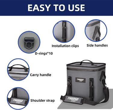 Thurso SURF Soft Cooler 24 Can — Термосумка для напоїв на 24 банки, 48 годин ізоляції, водонепроникна, для пляжу, кемпінгу, каякінгу, паделбордингу (сірий/чорний)