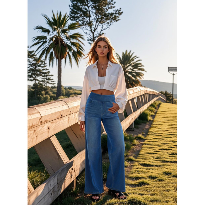 Джинси жіночі LaiEr з широкими штанинами, висока талія, прямий крій, середньої посадки, блакитний колір, еластичні, XL