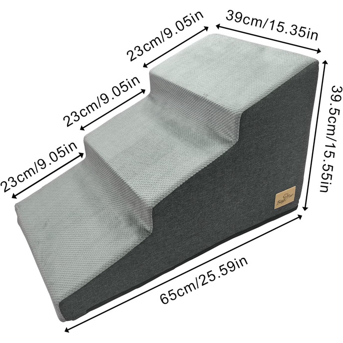 Сходинки для собак BingoPaw: 3 сходинки, 40 см, знімний чохол, протиковзкий, для маленьких собак, котів, до дивану/ліжка, 39x65x40 см