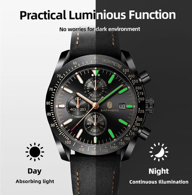 Годинник чоловічий BENYAR Chronograph з кварцовим механізмом, аналоговий, з шкіряним ремінцем. Стильний дизайн для бізнесу, спорту та повсякденного носіння. Водостійкість 30M. Елегантний подарунок для чоловіків (Чорний ремінець/Чорне корпус/Чорне цифербла