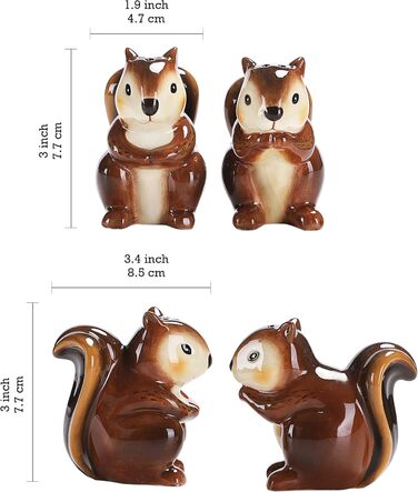 Salt and pepper shaker set, squirrel design, hand-painted, dishwasher safe