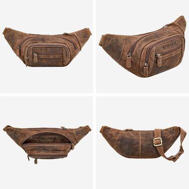 STILORD 'Dublin' чоловіча поясна сумка з натуральної шкіри велика, водовідштовхуюча, захист від крадіжки, багато відділень, XXL, для подорожей, активного відпочинку, фестивалів, колір: коричневий (Mittel - Braun)