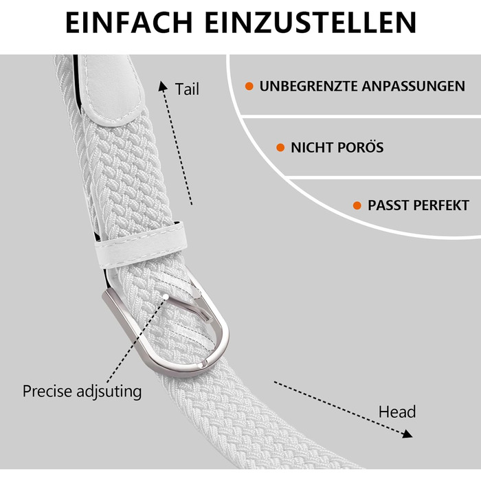 Жіночий/Чоловічий тканинний ремінь Tangchao з плетіння, еластичний, 3.3 см, довжина 90-135 см, білий