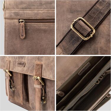 Сумка для ноутбука LEABAGS шкіряна чоловіча Vintage Graubraun до 15 дюймів з ременем через плече