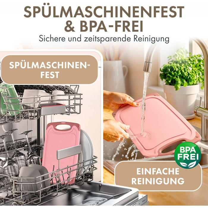 Набір дерев'яних обробних дощок Blumtal (S/M/L) - 2 шт. з жолобками для соку та зручною ручкою. Без BPA, придатні для миття в посудомийній машині. Кухонні дошки (Рожевий)