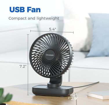 USB вентилятор OCOOPA - тихий, портативний, 4 швидкості, 4000mAh, для дому, офісу, чорний/темно-синій