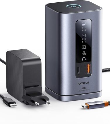 Базаус Док-станція USB-C 12-в-1 для ноутбуків Dell/HP/Lenovo/Asus/Acer/Mac, 2 монітори 4K HDMI, 10Gbps USB-C/A, 100W PD, Gigabit Ethernet