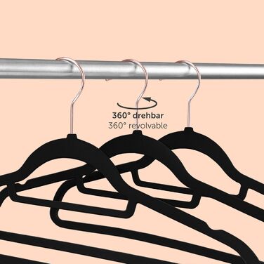 Blumtal Clothes Hangers 50 Pieces - Velvet Clothes Hangers 360° Swivel and Load-Bearing - Space-Saving and Non-Slip Clothes Hangers - Black Clothes Hangers with Velvet Cover - Velvet Hangers - Black Velvet Clothes Hangers