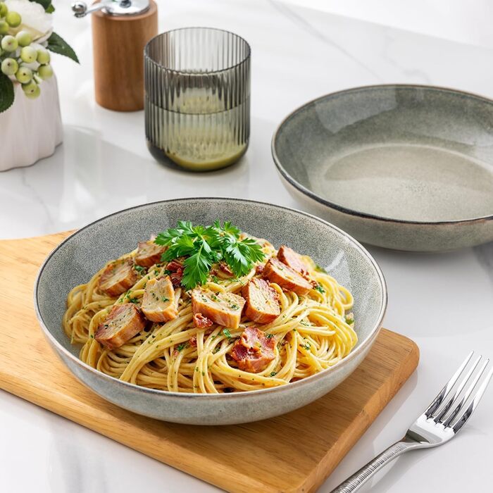 GBhome Набір глибоких тарілок з кераміки 22см (6 шт.) - для супу, пасти, салату. Стійкі до подряпин, придатні для миття в посудомийній машині та мікрохвильовій печі. Колір: Salbei (шавлія)