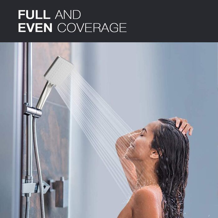 Душова лійка Newentor зі шлангом 1,5 м, високий тиск, 6 режимів, срібна (з золотим душовим краном)