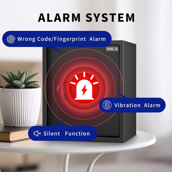 Сейф для дому з біометричним сканером відбитків пальців HSGCJS, 31 л, з паролем та клавіатурою, чорний