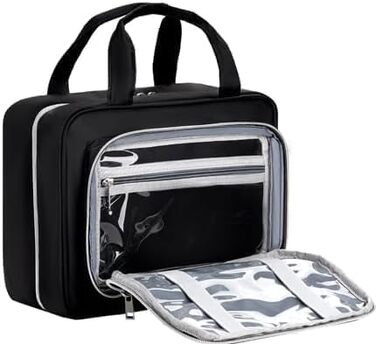 Косметичка для подорожей з петлею для підвішування для жінок – водонепроникна, з прозорим вікном, легка, рожева, середнього розміру (30x23x10 см)