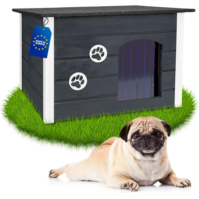 Будка для собак середнього розміру Outentin - тепла, ізольована, для вулиці, сіра, 76x60x60 см