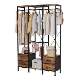 Шафа відкрита, вішалка для одягу, гардеробна стійка з 4 шухлядами, стійка для одягу, для спальні, вітальні, передпокою (rustic brown)
