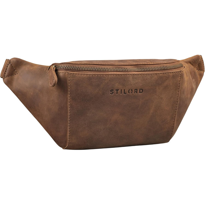 STILORD 'Pino' Елегантна поясна/грудна сумка з екошкіри для жінок та чоловіків. Компактна, вінтажна, з натуральної шкіри, колір: (Mittel - Braun)