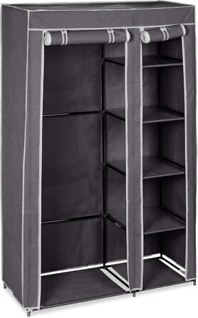 Relaxdays Fabric Wardrobe with Clothes Rail & 5 Compartments, HBT: 174 x 107 x 42.5 cm, Sturdy Folding Wardrobe with Cover, (Grey)