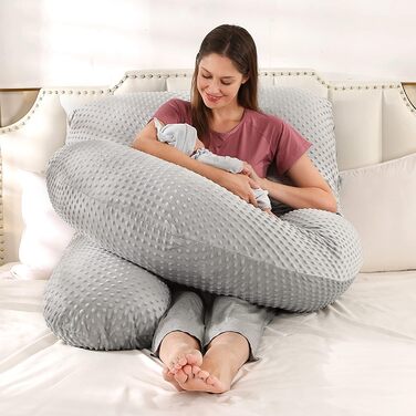 Подушка для вагітних Elover U-подібної форми, 144 см, знімний чохол, зелений (сірий світлий), поліпропілен