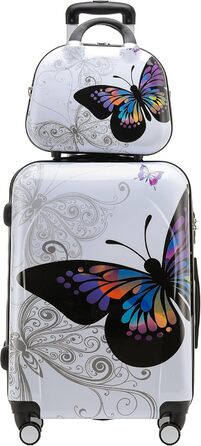 Набір валіз BEIBYE Butterfly 2060 з TSA-замком, 4 предмети: міцні жорсткі дорожні валізи, ручна поклажа та б'юті-кейс (M-56см + S б'юті-кейс)