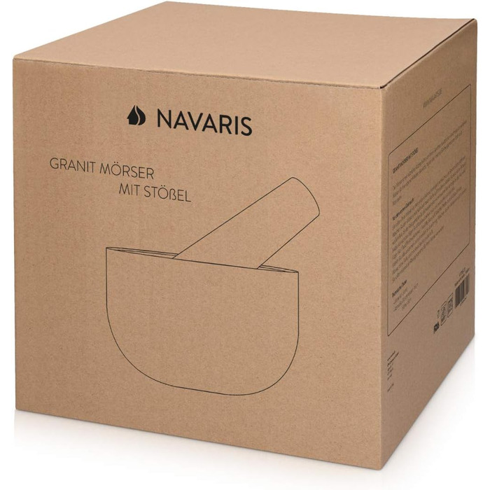 Navaris Granite Mortar and Pestle Set - Large Stone Mortar & Pestle for Spices, Pesto, Herbs - Includes Stamper with Mallet - Ø 16cm