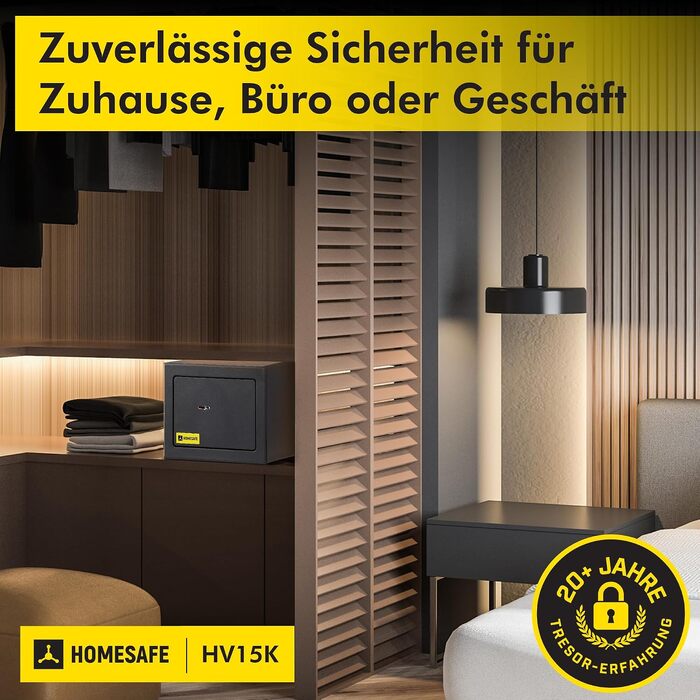Сейф Homesafe HV15K з ключовим замком, металевий, 15x20x17 см, колір Carbon Satin Schwarz