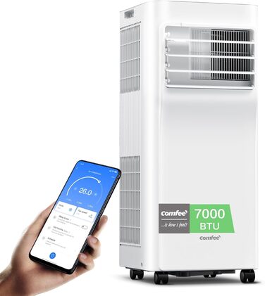 Мобільний кондиціонер Comfee Breezy Cool Pro 2.0, 7000 BTU, 2kW, охолодження, вентиляція, осушення, керування через додаток, для кімнат до 68 м³