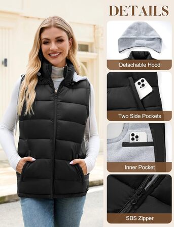 Чоловіча степкова жилетка Vancavoo з капюшоном, чорна, розмір S | З капюшоном, тепла, для відпочинку