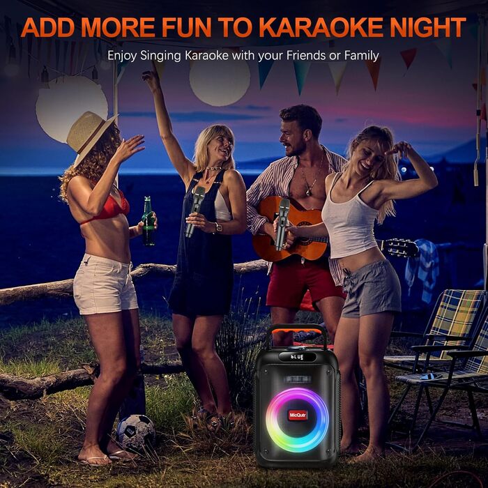 Караоке машина з 2 бездротовими мікрофонами, Bluetooth колонка з RGB-підсвіткою для дорослих/дітей, караоке апарат для дому, вечірок, PA-система, Party Box, Black-2Mic