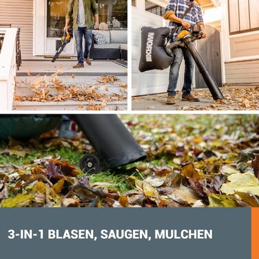 WORX WG583E.9 40V(2x20V) Cordless Leaf Blower/Vacuum - 2 in 1 for Raking & Vacuuming Leaves - 35L Collection Bag - No Battery or Charger Included, Black / Orange