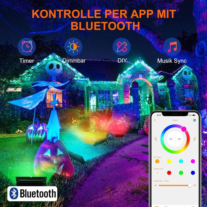DUSKTEC LED Floodlights Outdoor RGB, Colorful Floodlight 80W, Dimmable Outdoor Floodlight with APP, Outdoor Bluetooth Floodlight with Plug Color Changing Warm White, Tree Floodlight IP66 Waterproof for Garden