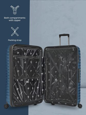 Чохол-валіза на колесах | Розширюваний середній валіза 45 x 25 x 66 см, 67-75 літрів | з поліпропілену, 4 подвійні колеса, TSA-замок (Колекція 04) | Колір: Navy Blue Metallic, Набір валіз (3 шт.)