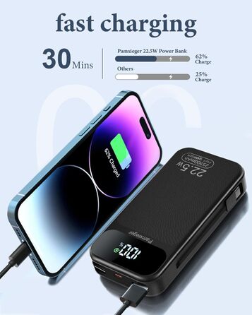 Power Bank 25800mAh 22,5W з LCD дисплеєм: швидка зарядка PD3.0 QC4.0, USB-C вхід/вихід, портативний зарядний пристрій для смартфонів