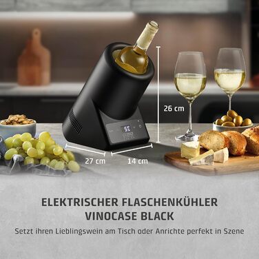 CASO VinoCase Black Single Bottle Wine Cooler - Quiet Operation, 5-18°C Temp