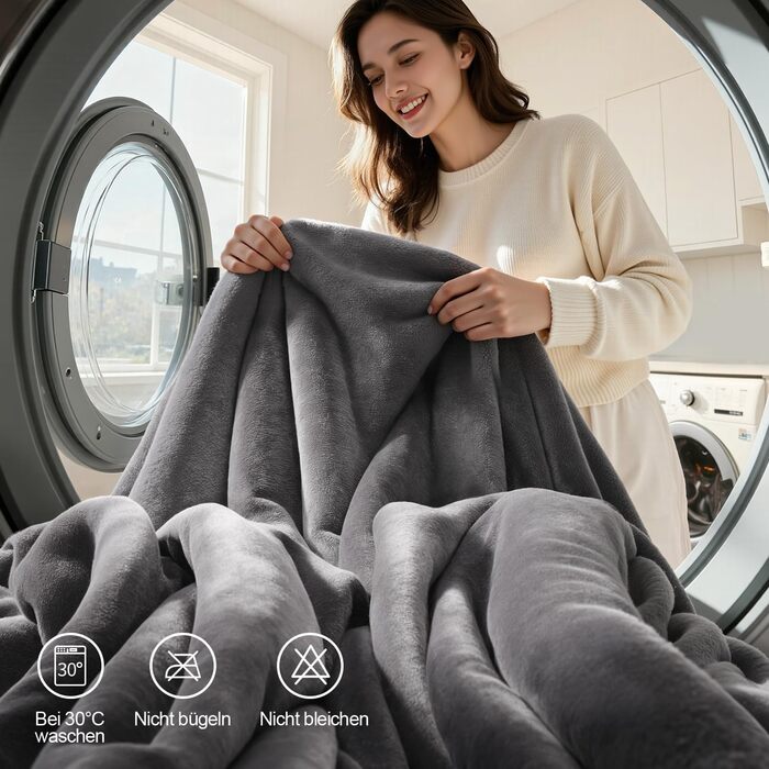 Плед KANKAEU теплий та м'який, 160x200 см, фланель та шерпа, для дивана/ліжка, зимовий, машинне прання (Антрацит)
