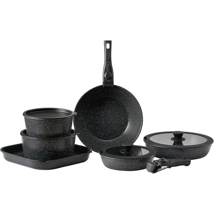 Каструля VEVOR з кришкою (індукційна, антипригарна, чорна, зі знімною ручкою) для кухні кемпера/автобудинку