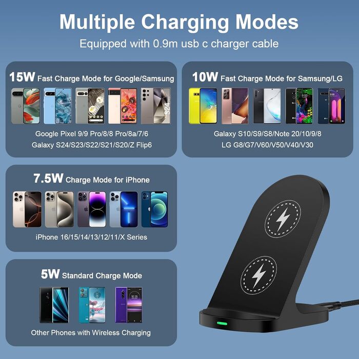 Бездротова зарядка Induktive 15W: швидка підставка для Google Pixel, Samsung Galaxy, iPhone