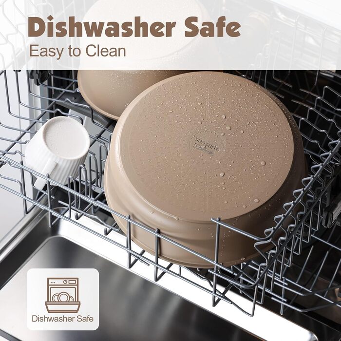 Набір посуду SENSARTE 17 частин з керамічним покриттям, антипригарний, для всіх плит, безпечний, можна мити в посудомийній машині, Ofenfest, бежевий