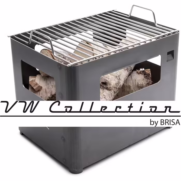 BRISA VW Collection - Volkswagen Fire Basket Grill Bowl made of Corten steel in beverage crate form Multifunctional (Black/Corten steel)